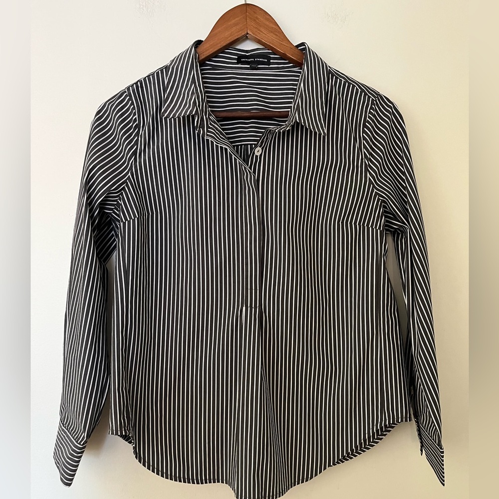 Universal Standard Black and White Striped Blouse